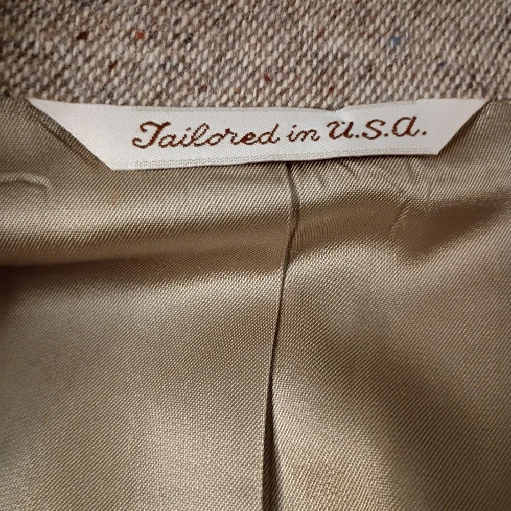 Stafford Tweed Blazer Mens 44L Tan Wool Elbow Patch Heritage Sport Coat Vintage